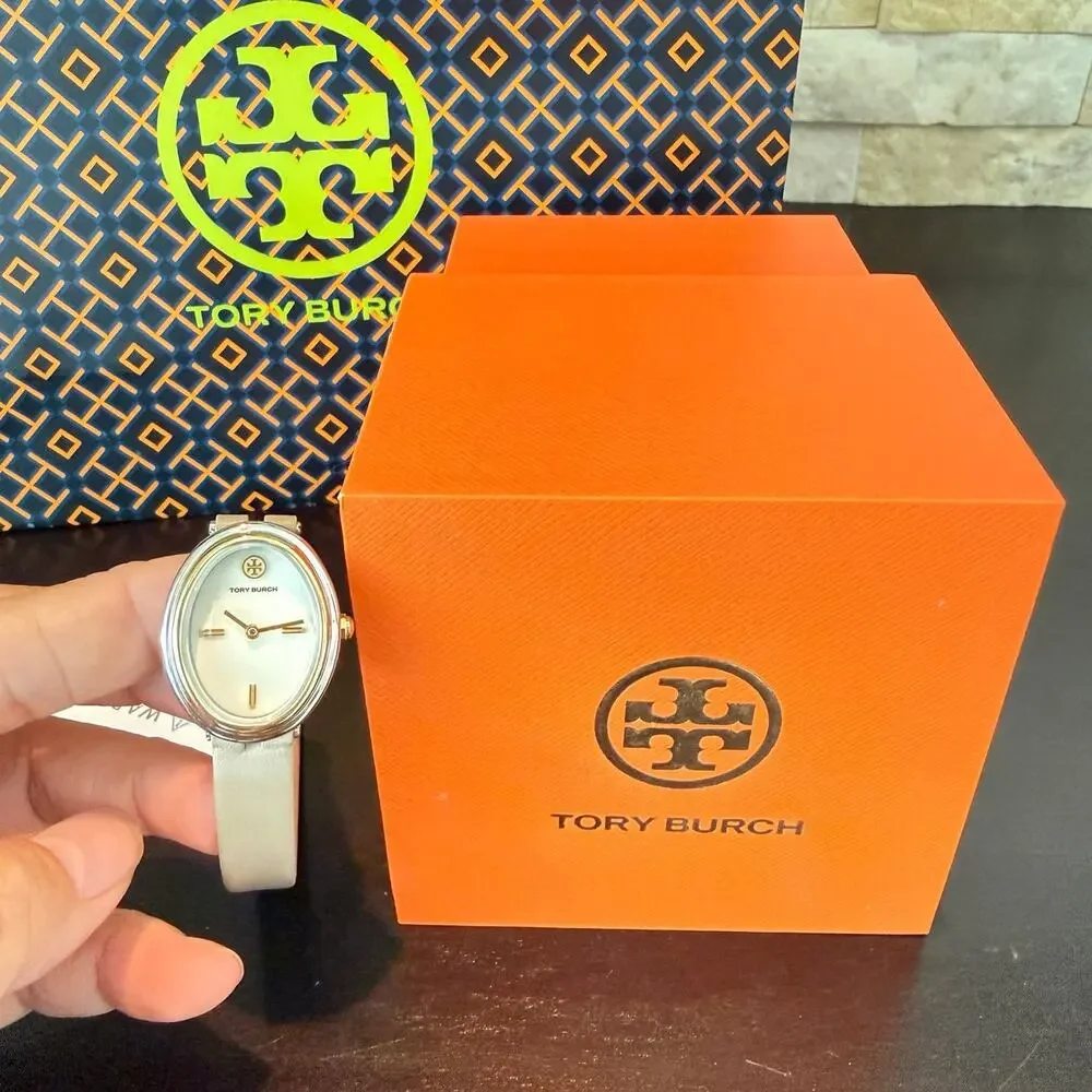Tory Burch Women's Cream Dial Gray Leather Strap Quartz Watch TBW6031 22mm